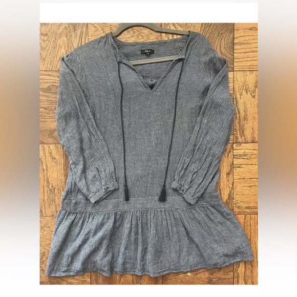 Rails Mini Dress Lydia Salem Stripe Blue Linen Rayon Drop Waist Women’s Size XS - Picture 2 of 4